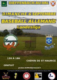 Baseball allemand (landesliga). Le dimanche 6 septembre 2015 à Dieffenbach-au-Val. Bas-Rhin.  13H00